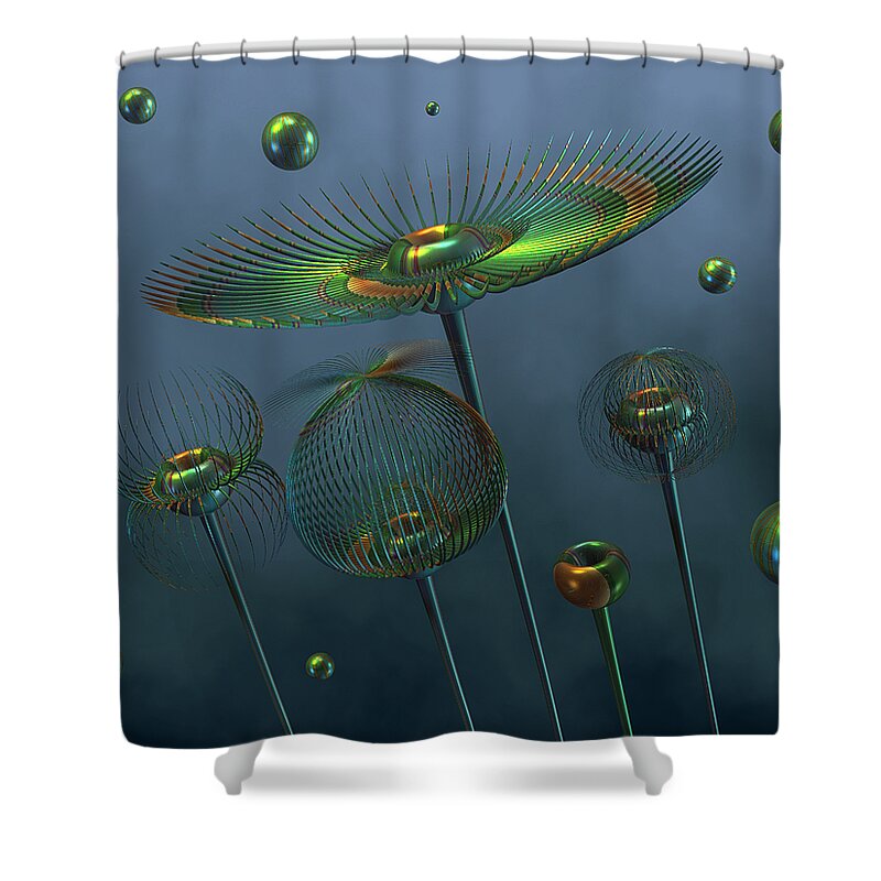 Computer Shower Curtain featuring the digital art A Brief Spring on Rigel VII by Manny Lorenzo