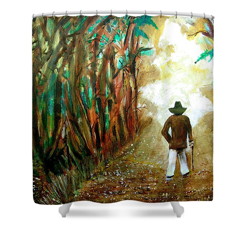 A Fall Walk In The Woods Shower Curtain featuring the painting A Fall Walk in the Woods by Seth Weaver
