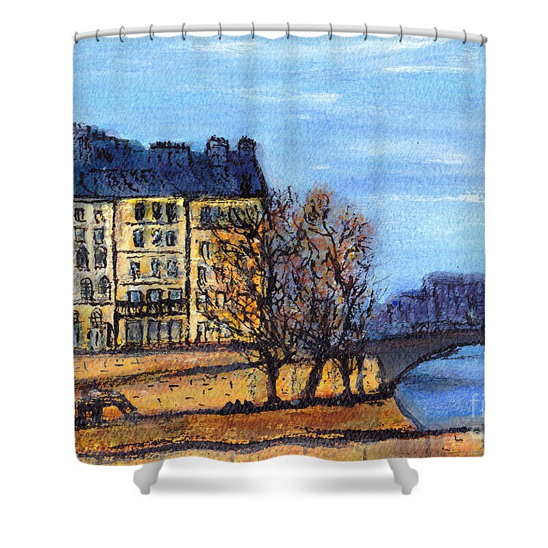 France Shower Curtain featuring the painting A Glimpse of Paris No 3 by Jackie Sherwood