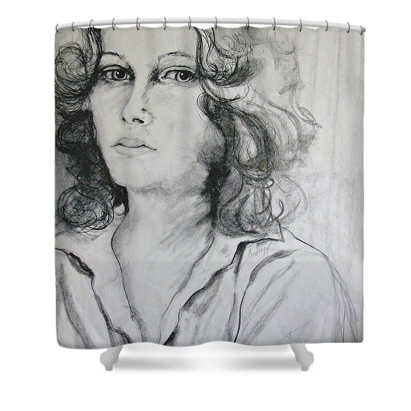 Portrait Shower Curtain featuring the drawing A Look Within by Rory Siegel