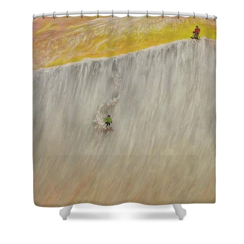 Ski Shower Curtain featuring the painting A Pair Beats A Full House by Michael Cuozzo