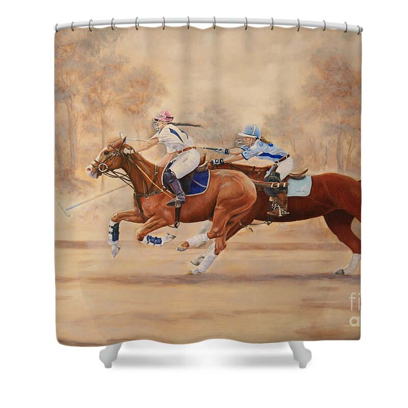 Roena King Shower Curtain featuring the painting A Polo Match by Roena King