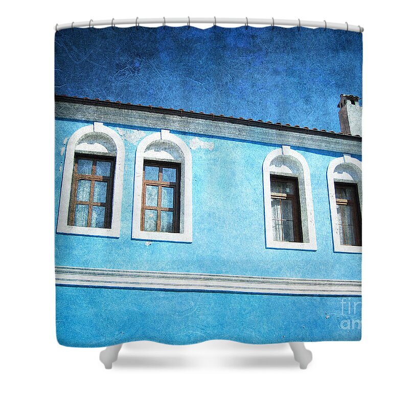 Blue Shower Curtain featuring the photograph A Story in Blue by Eena Bo