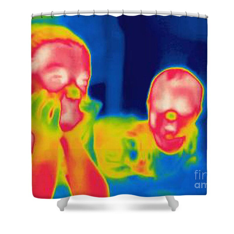 Thermogram Shower Curtain featuring the photograph A Thermogram Of Two Children by Ted Kinsman