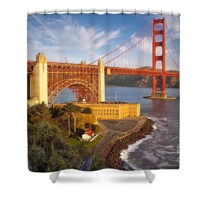 Golden Gate Bridge Shower Curtain featuring the photograph Above the Golden Gate Bridge - San Francisco California by Brian Jannsen
