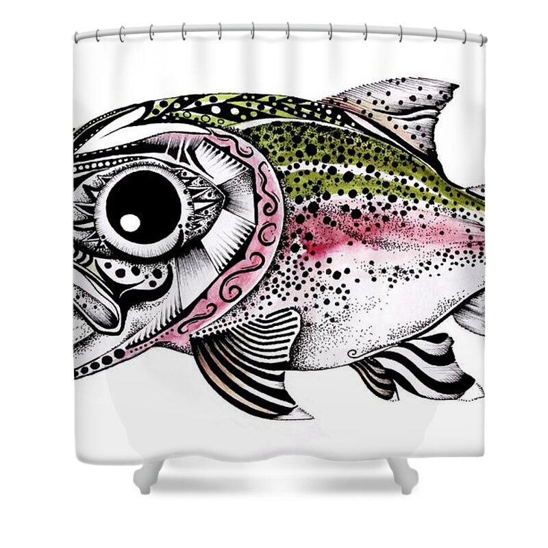 Rainbow Trout Shower Curtain featuring the painting Abstract Alaskan Rainbow Trout by J Vincent Scarpace