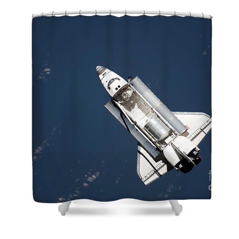 Directly Above Shower Curtain featuring the photograph Aerial View Of Space Shuttle Discovery by Stocktrek Images