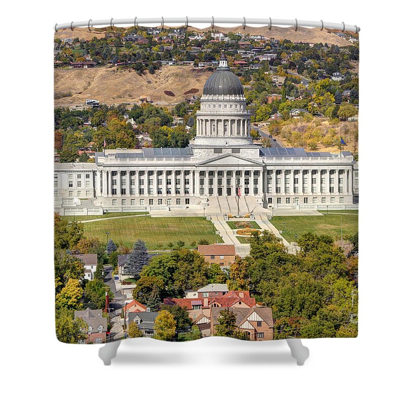 Salt Shower Curtain featuring the photograph Aerial View of Utah State Capitol Building by Gary Whitton