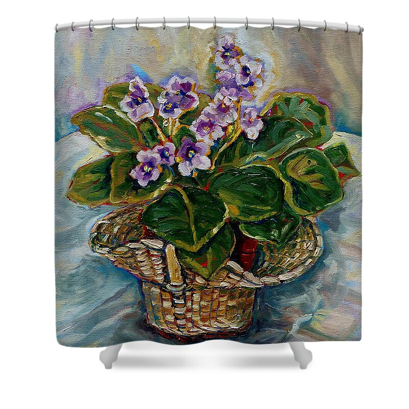 African Violets Shower Curtain featuring the painting African Violets by Carole Spandau