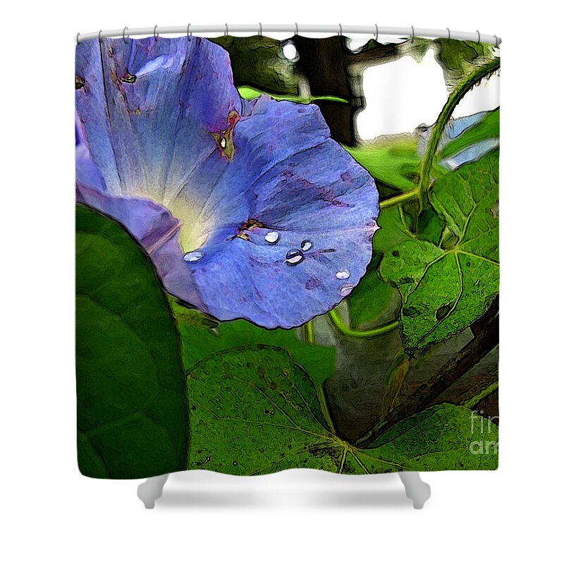 Botanical Shower Curtain featuring the digital art Aging Morning Glory by Debbie Portwood