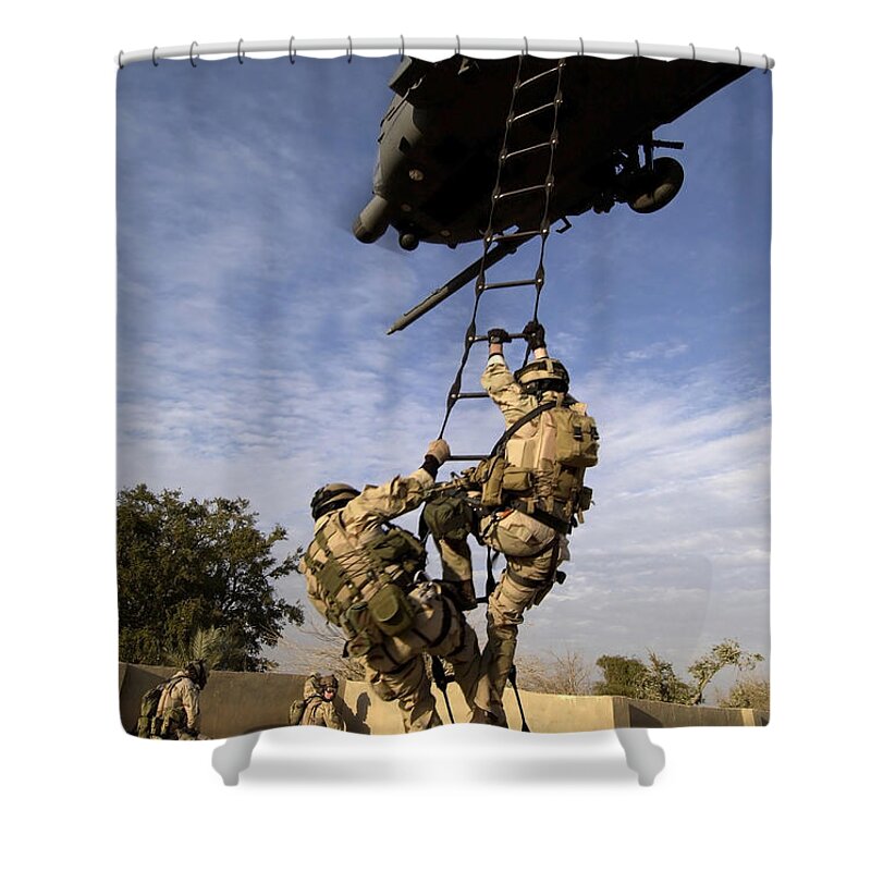 Color Image Shower Curtain featuring the photograph Air Force Pararescuemen Are Extracted by Stocktrek Images