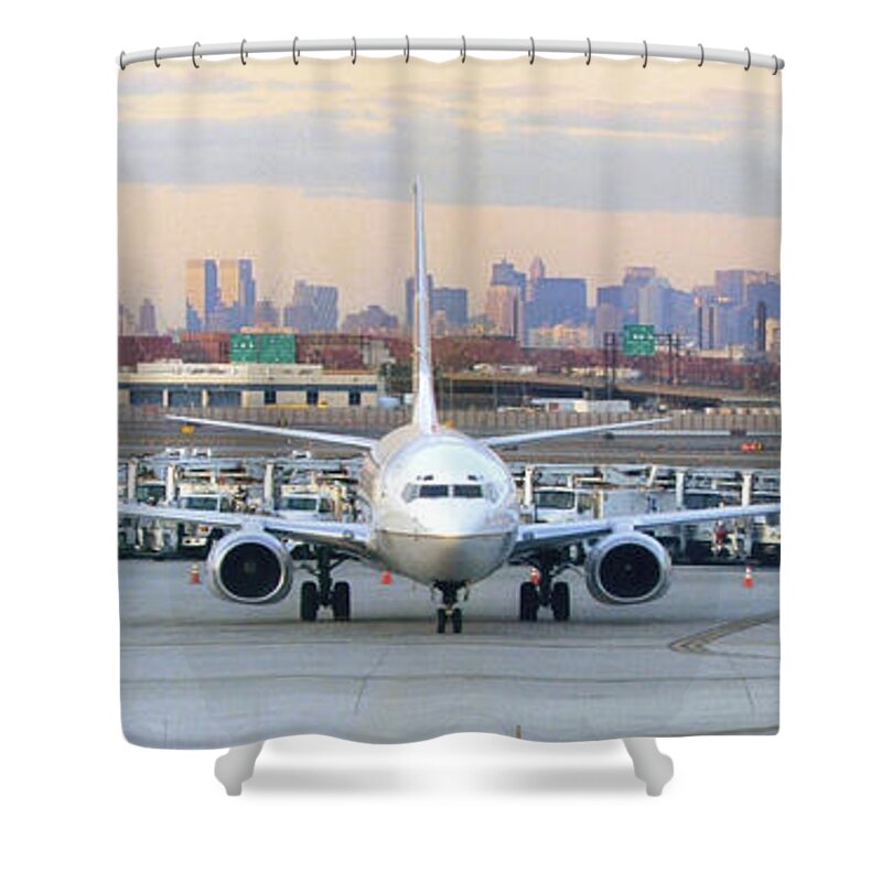 Airport Shower Curtain featuring the photograph Airport Overlook the Big City by Mike McGlothlen