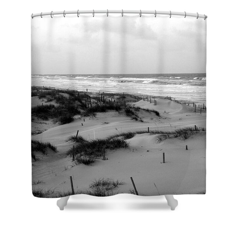 North Carolina Shower Curtain featuring the photograph All Is Quiet At The Beach by Kim Galluzzo