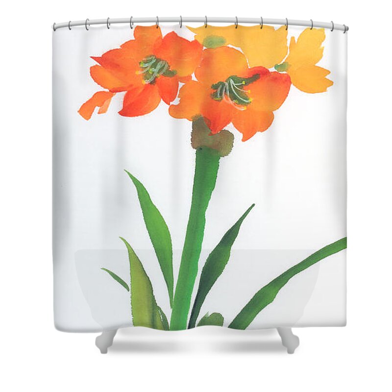 Flower Shower Curtain featuring the painting Amaryllis by Yolanda Koh