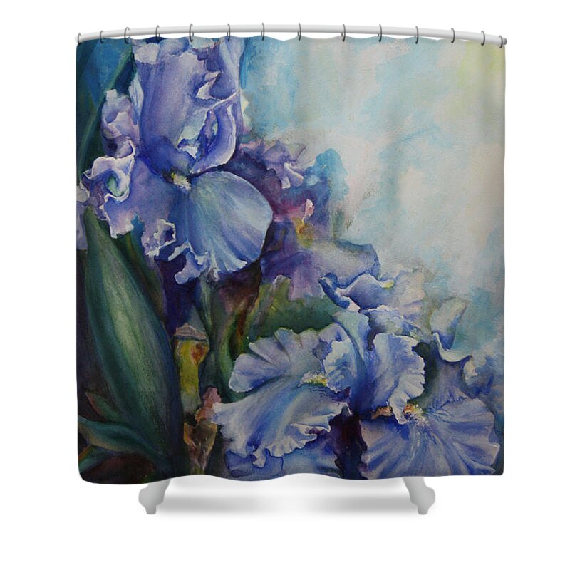 Iris Shower Curtain featuring the painting An Iris for My Love by Mary Beglau Wykes