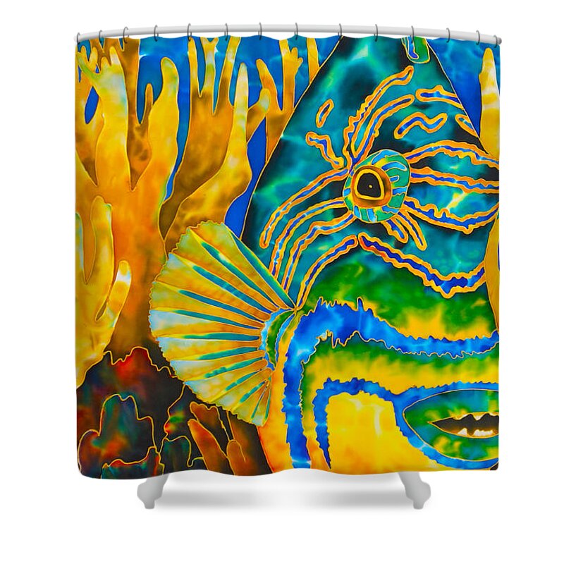 Queen Triggerfish Shower Curtain featuring the painting Anse Chastanet Queen Triggerfish by Daniel Jean-Baptiste