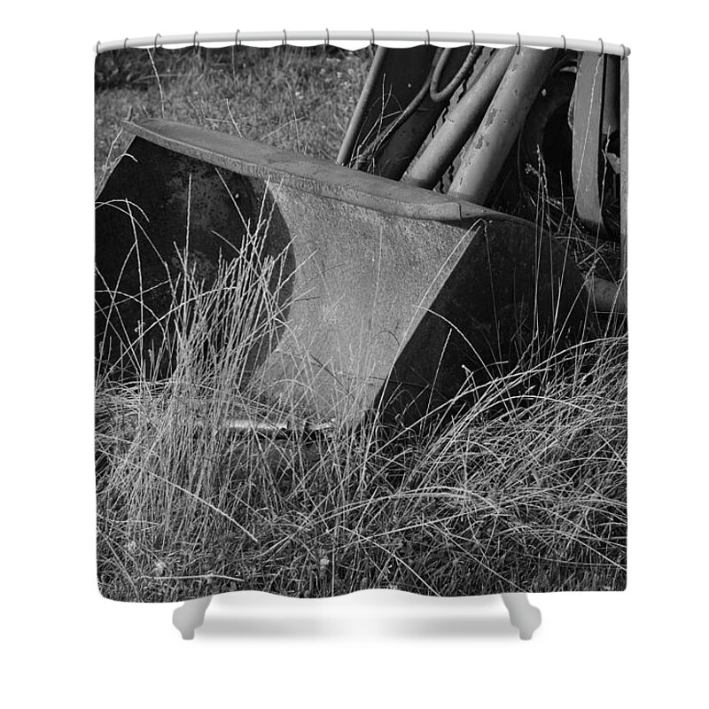 Tractor Shower Curtain featuring the photograph Antique Tractor Bucket in Black and White by Jennifer Ancker