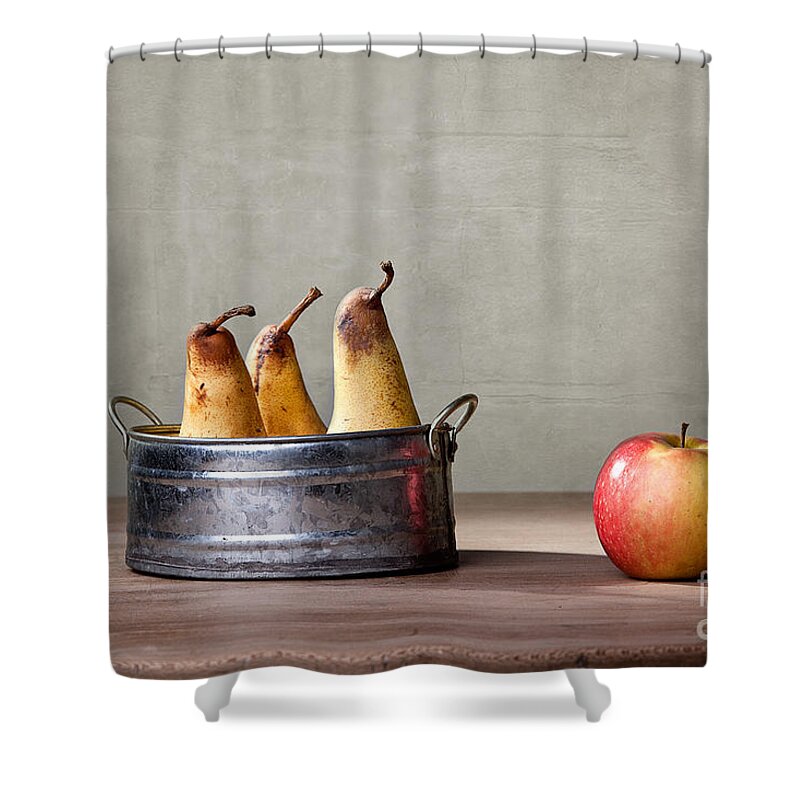 Pear Shower Curtain featuring the photograph Apple and Pears 01 by Nailia Schwarz
