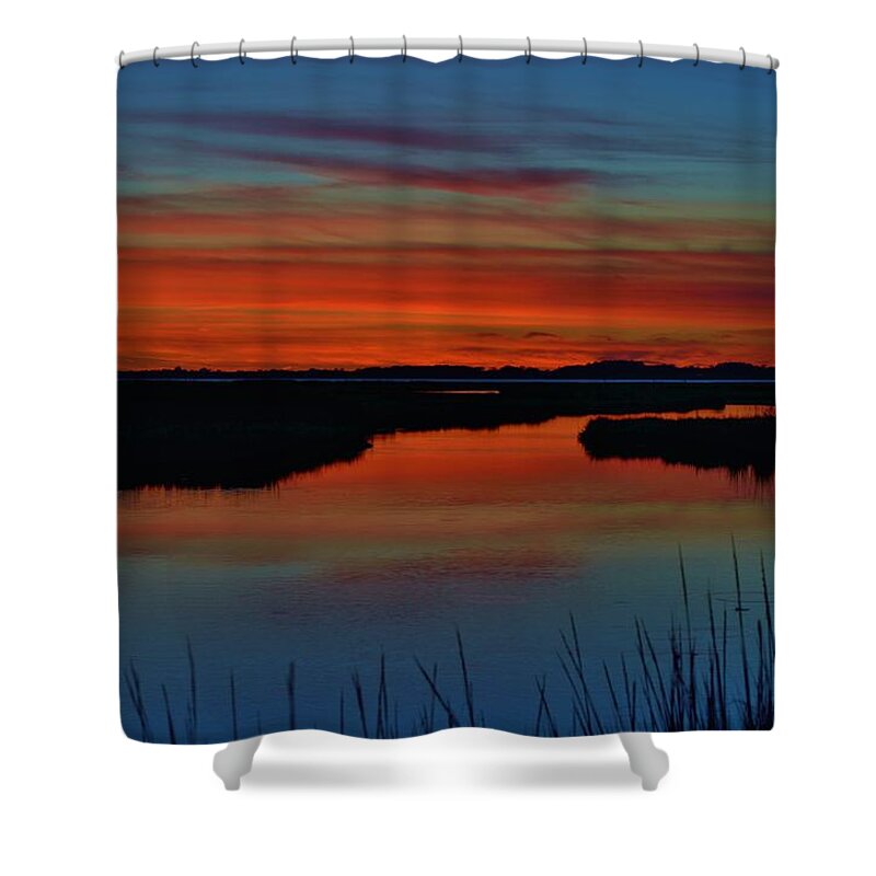 Assateague Shower Curtain featuring the photograph Assateague Bayside Sunset by Billy Beck