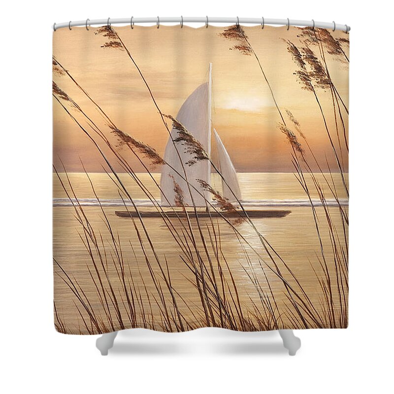 Beach Paintings Shower Curtain featuring the painting At Last by Diane Romanello