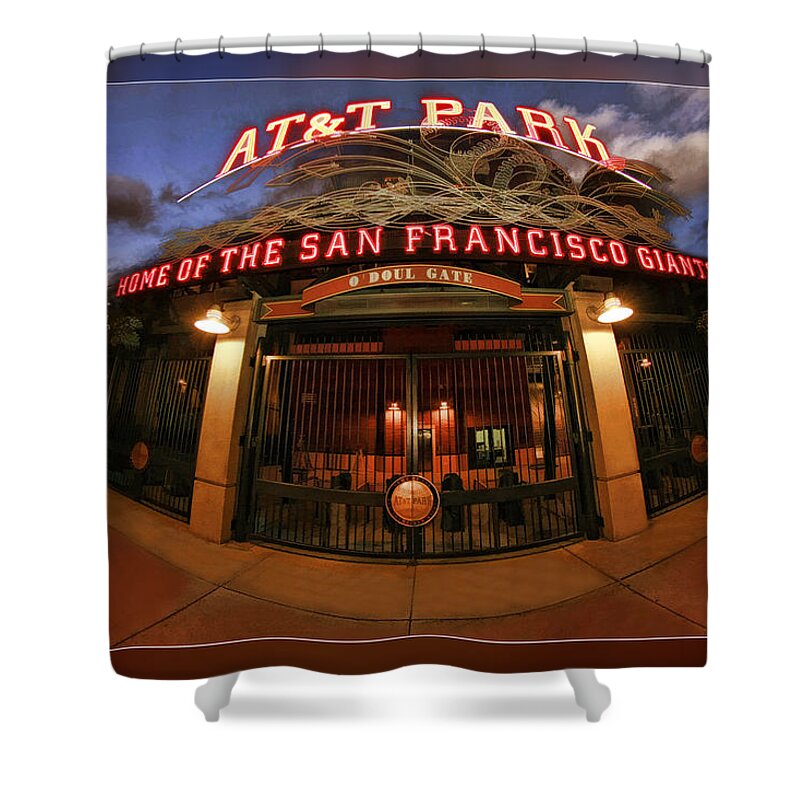 Art Photography Shower Curtain featuring the photograph ATT Park Front Gate by Blake Richards