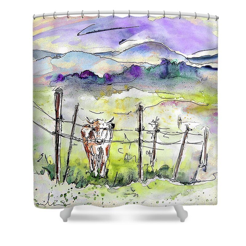 Landscapes Shower Curtain featuring the painting Auvergne 01 in France by Miki De Goodaboom