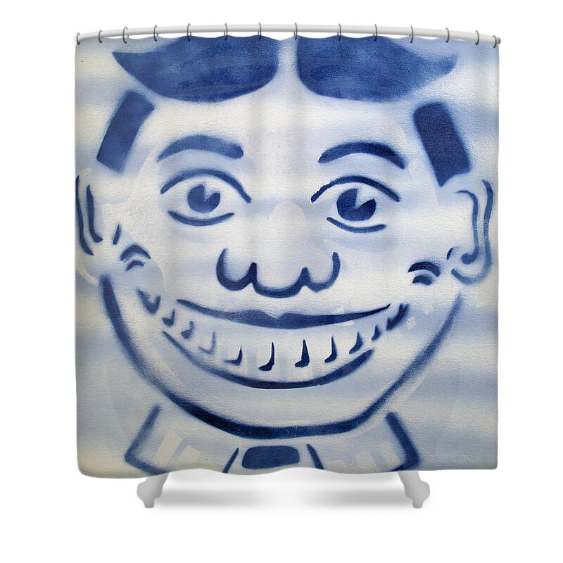 Tillie Of Asbury Park Shower Curtain featuring the painting Baby blue clouds Tillie by Patricia Arroyo