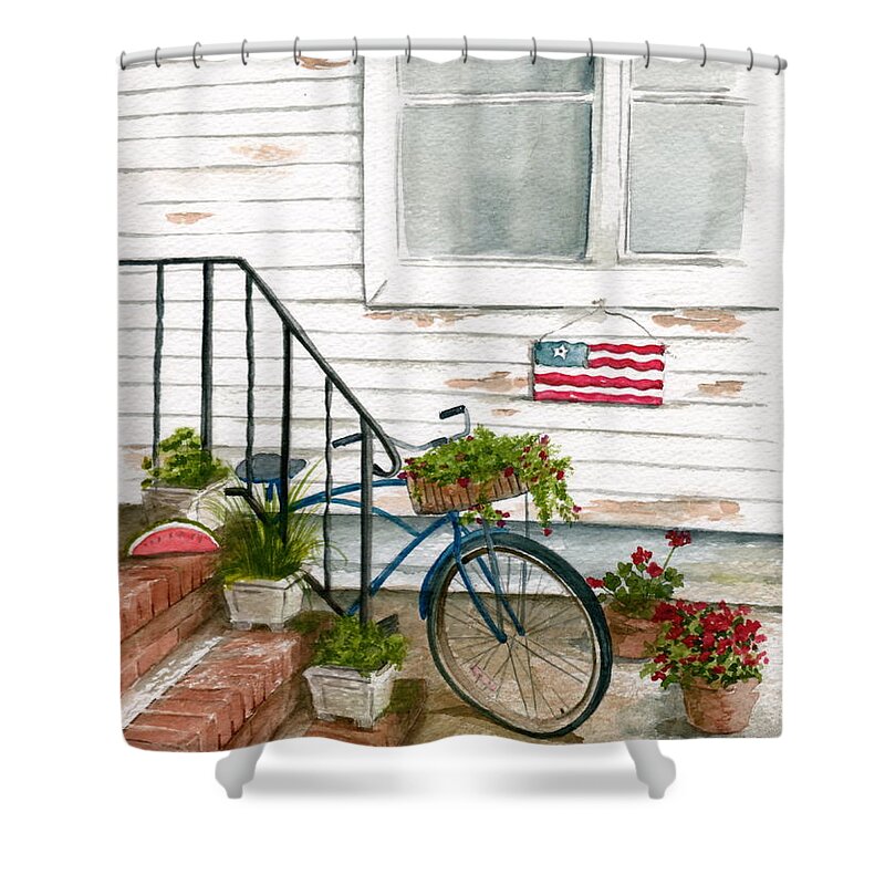 Watercolor Shower Curtain featuring the painting Back Step by Nancy Patterson