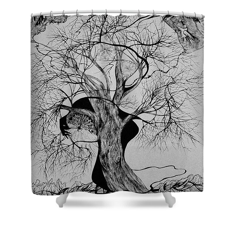 Pen And Ink Shower Curtain featuring the drawing The Bad Mood by Anna Duyunova