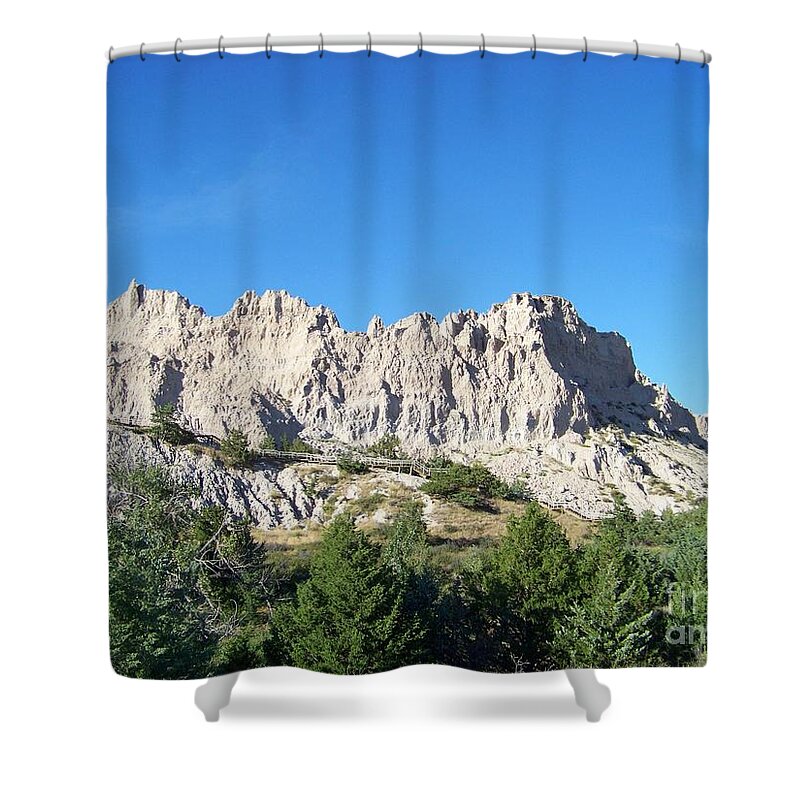 Badlands Shower Curtain featuring the photograph Badlands Slump by Charles Robinson