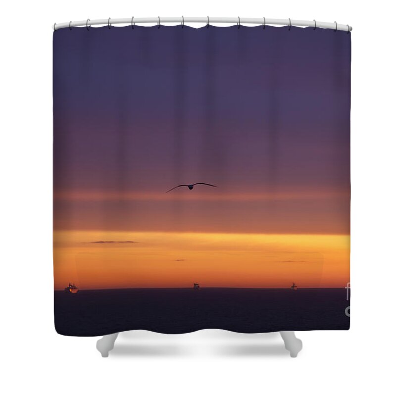 Sunset Shower Curtain featuring the photograph Baltic Cruise Ships In Convoy. by Clare Bambers