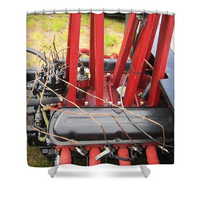 Rat Rod Engine Shower Curtain featuring the photograph Barbwire Engine by Kym Backland