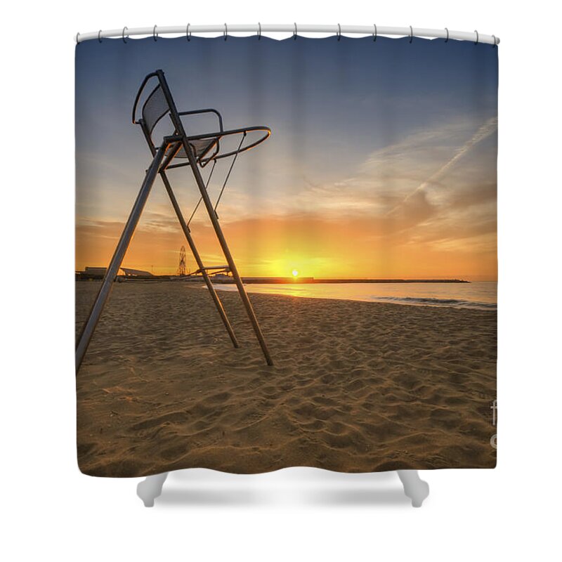 Yhun Suarez Shower Curtain featuring the photograph Barcelona Baywatch by Yhun Suarez