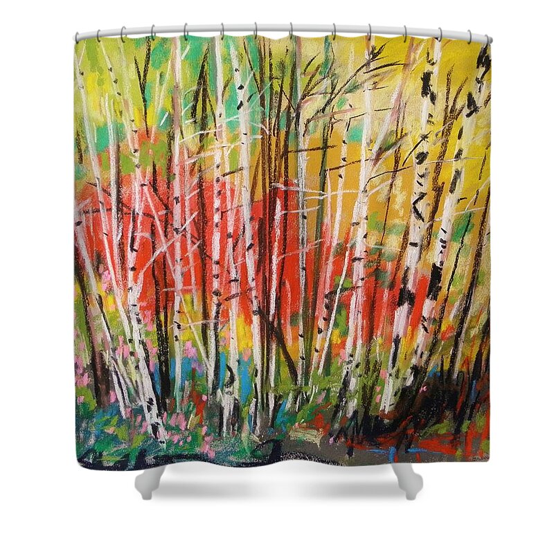 Forest Shower Curtain featuring the painting Bare Birches by John Williams