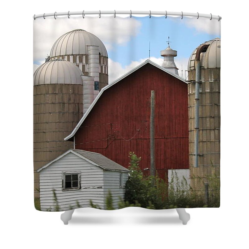 Barn Shower Curtain featuring the photograph Barn and Silos by Pamela Walrath