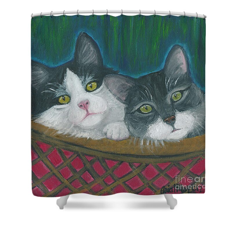 Cat Shower Curtain featuring the painting Basket of Kitties by Ania M Milo