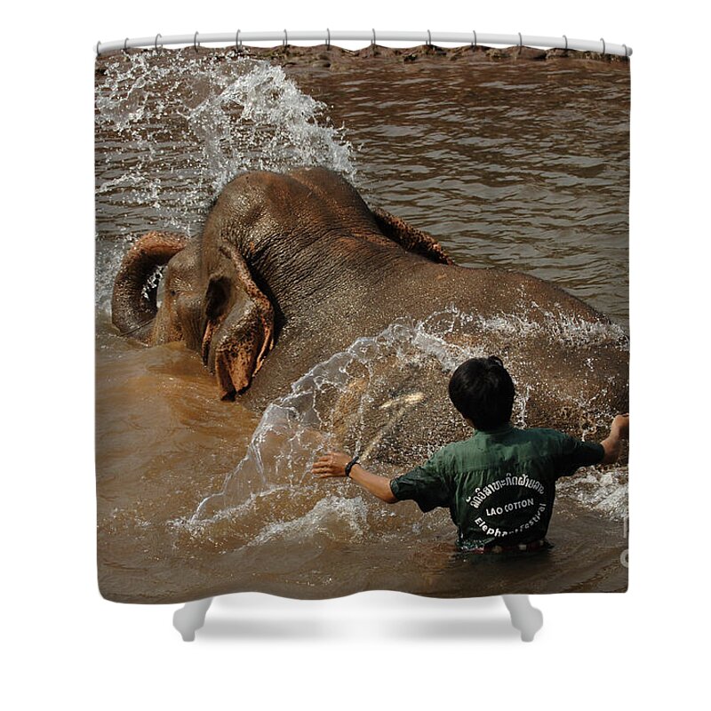 Reverse Shower Curtain featuring the photograph Bath Time In Laos by Bob Christopher