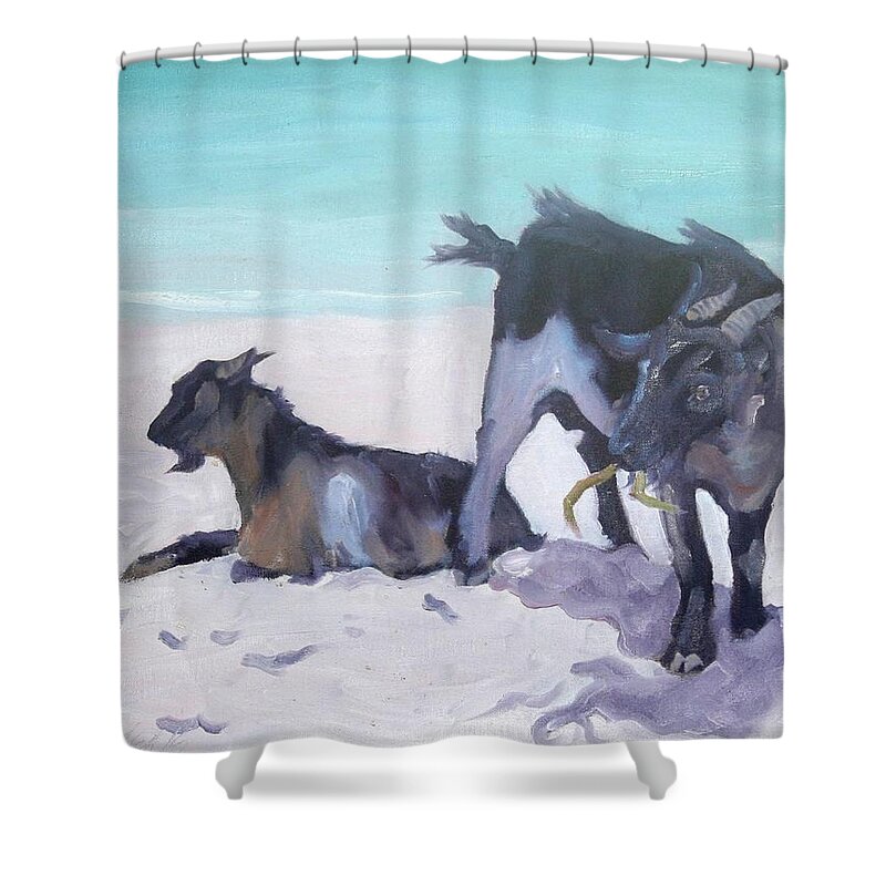 Goats Shower Curtain featuring the painting Beach Goats by Sheila Wedegis