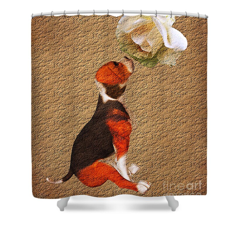 Beagle Shower Curtain featuring the digital art Beagle And Rose by Smilin Eyes Treasures