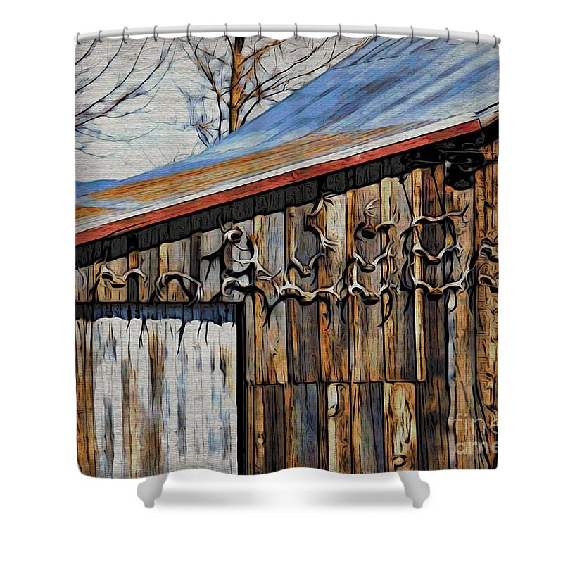 Deer Racks Shower Curtain featuring the photograph Beautiful Old Barn with Horns by Phyllis Kaltenbach
