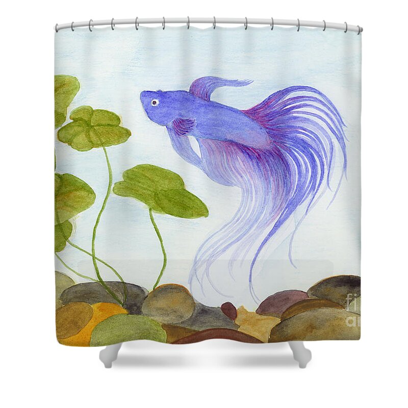 Betta Shower Curtain featuring the painting Blue Betta 2 by Jackie Irwin