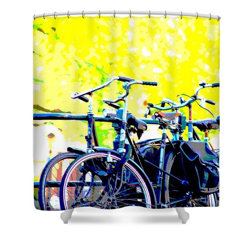 Holland;bicycles Shower Curtain featuring the mixed media Bicycles by Rogerio Mariani