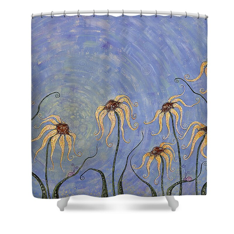 Floral Shower Curtain featuring the painting Big Blue Sky by Tanielle Childers
