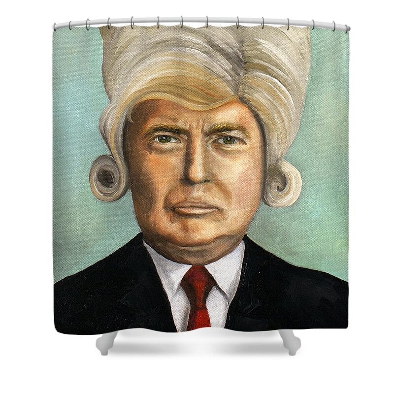 Donald Trump Shower Curtain featuring the painting Big Wig Part 1 by Leah Saulnier The Painting Maniac