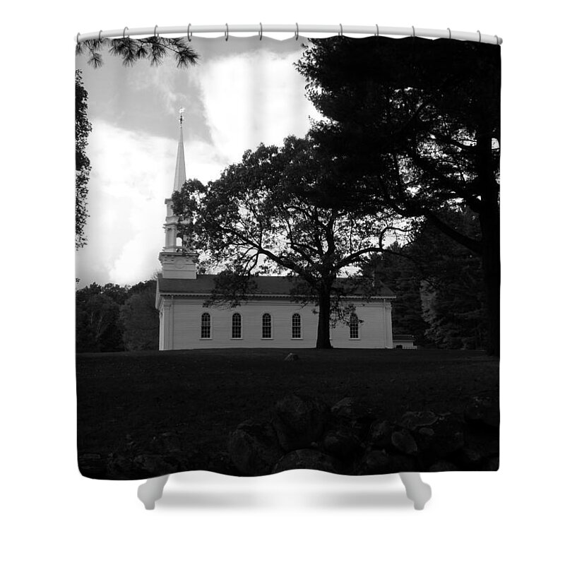 Martha Shower Curtain featuring the photograph Black and White MM Chapel by Kim Galluzzo Wozniak