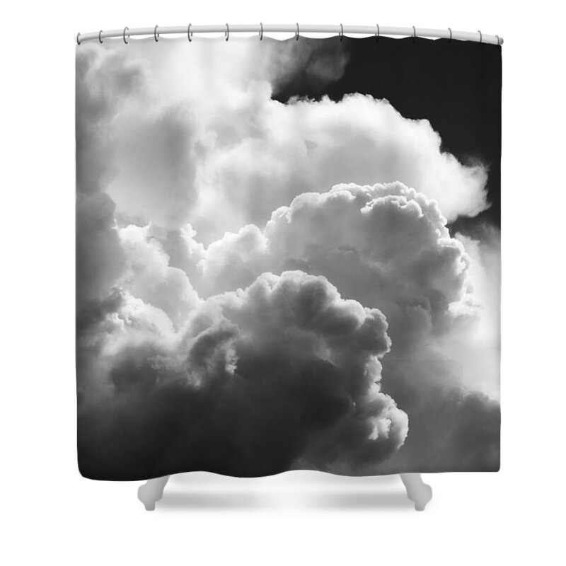 Black Shower Curtain featuring the photograph Black And white Sky With Building Storm Clouds Fine Art Print by Keith Webber Jr