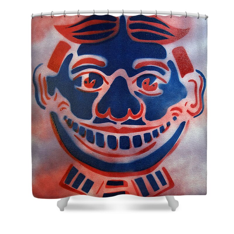 Tillie Of Asbury Park Shower Curtain featuring the painting Blue and Red Tillie by Patricia Arroyo