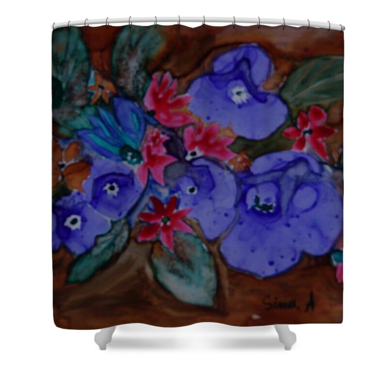 Flowers Shower Curtain featuring the painting Blue flowers by Sima Amid Wewetzer