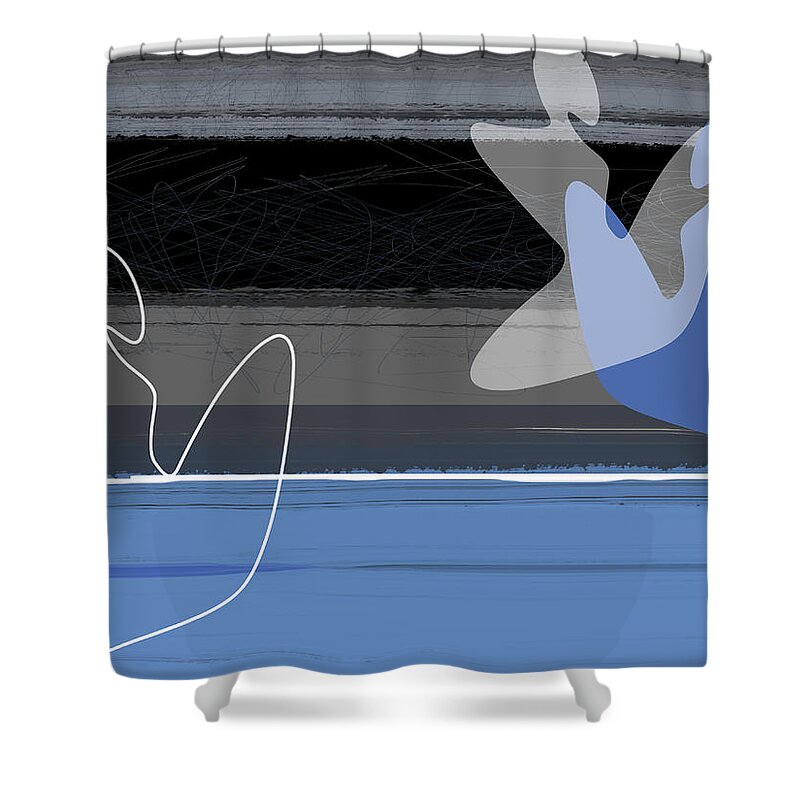 Abstract Shower Curtain featuring the painting Blue girls by Naxart Studio