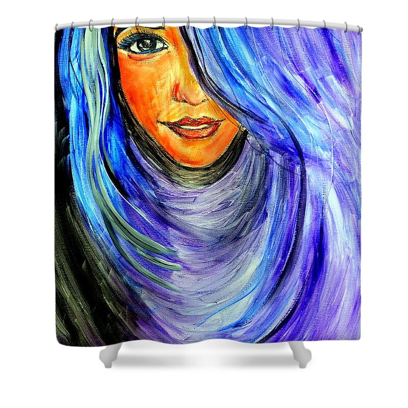 Blue Hair Shower Curtain featuring the painting Blue hair by Amanda Dinan